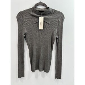 J. Envie New York Gray Ribbed Mock Neck Sweater Top S NWT Soft Stretch MSRP $209
